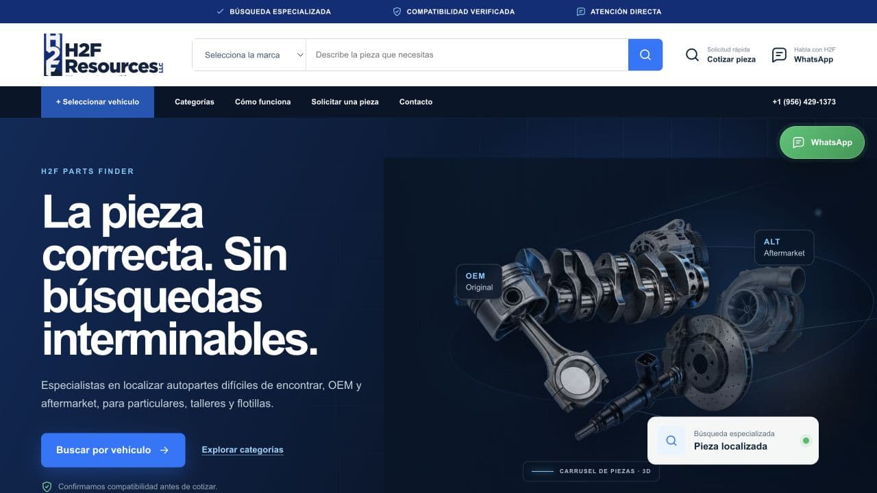 Sitio de H2F Resources después del rediseño de REDCORE